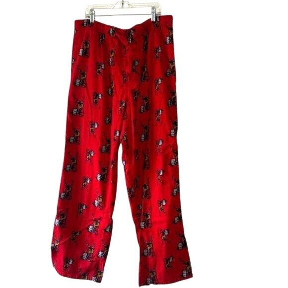 Old Navy Red Reindeer Print Pajama Pants Size Large Drawstring Waist - Picture 1 of 9